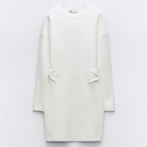 Zara Ruched Waist Knit Dress in Ecru - Picture 3 of 4